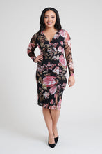 Load image into Gallery viewer, woman-wearing-connected-apparel-Amber Floral Print Dress-posing-on-plain-background