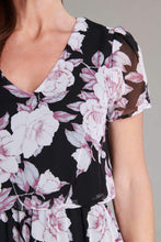 Load image into Gallery viewer, Connected Apparel Abbie Black and Mauve Floral Print Dress
