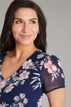 Load image into Gallery viewer, Connected Apparel Abbie Navy and Mauve Floral Print Dress
