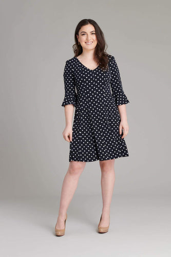 Addie Polka Dot Fit-and-Flare Petite Size Dress - Navy/White / Petite / 4P - Dresses